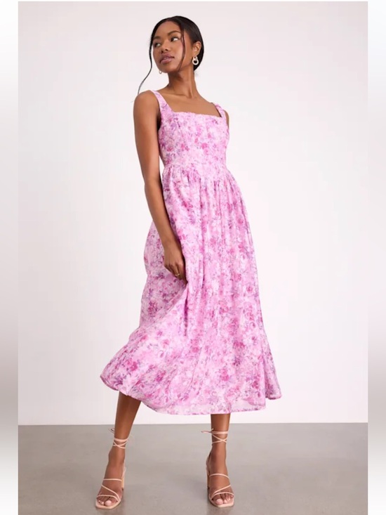 Lulus Dresses & Skirts - NWT Lulus Colwyn Light Magenta Floral Jacquard Bustier Midi Dress FLAWED